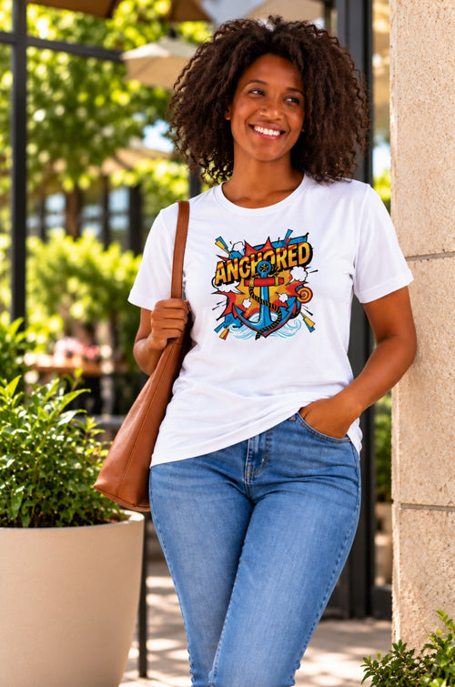 Anchored Tee in White – Women's Christian Faith Streetwear with Bold Anchor Graphic | Sister Style