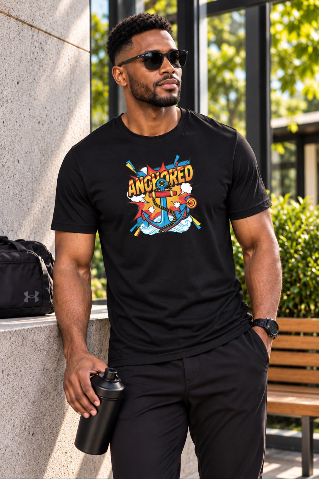 Anchored Tee in Black – Men's Christian Faith Streetwear with Bold Anchor Graphic | Sister Style