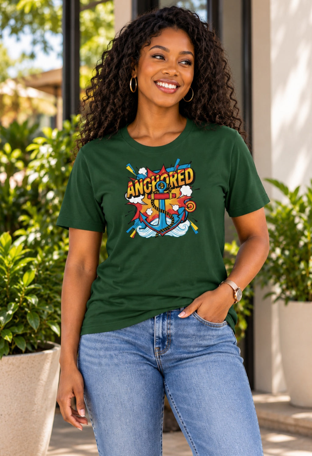 Anchored Tee in Forest Green – Women's Christian Faith Streetwear with Bold Anchor Graphic | Sister Styl