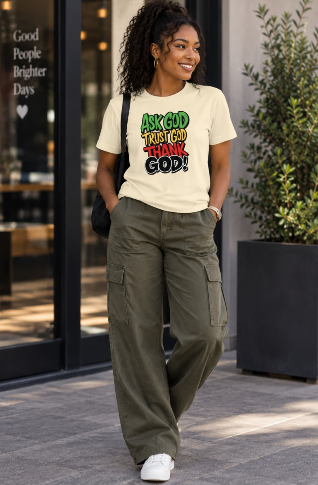 Ask God Trust God Thank God Tee in Natural – Women's Christian Faith Streetwear | Sister Style