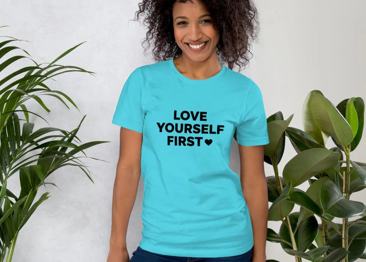 Woman wearing Love Yourself First tee by Sister Style