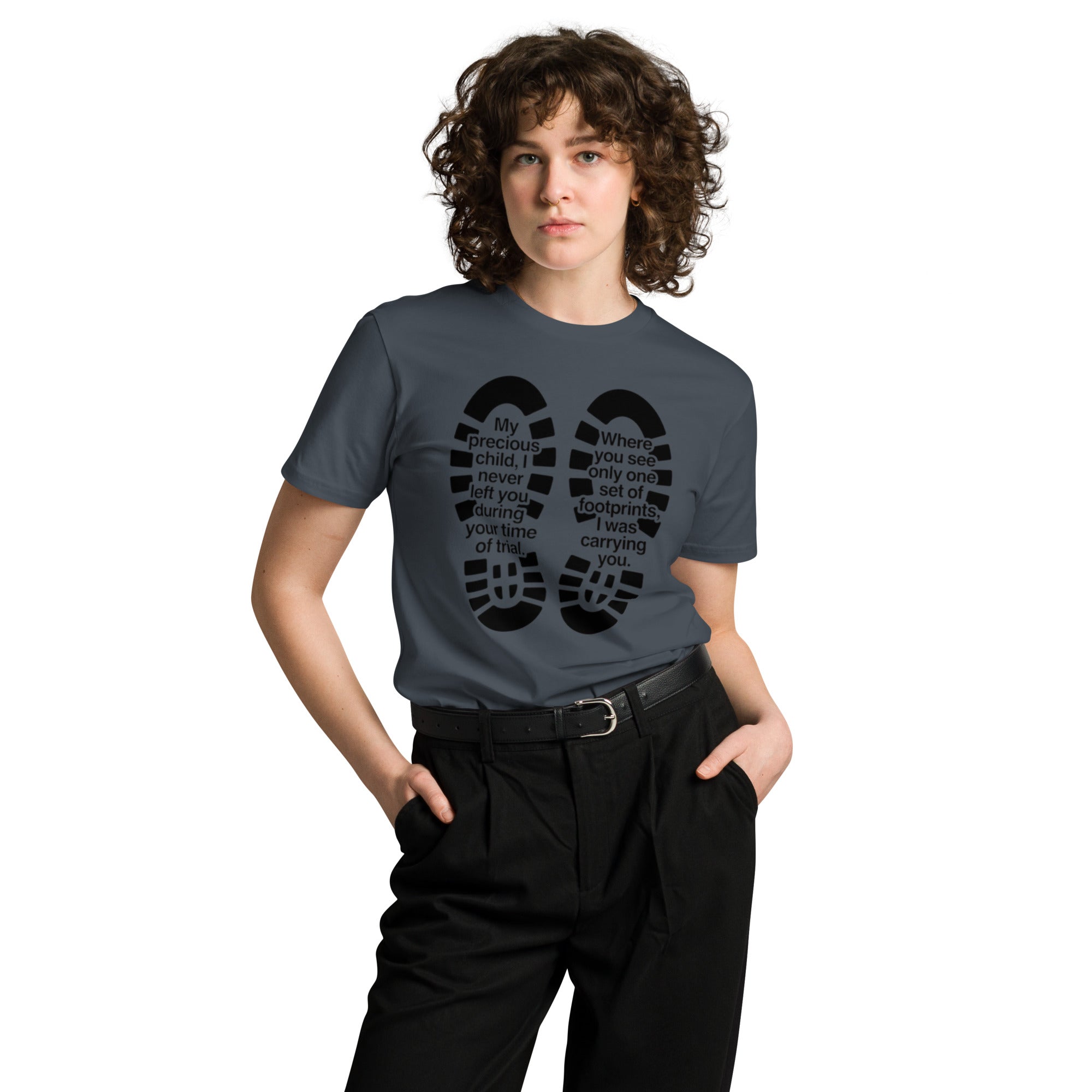 `Footprints My Precious Child Tee – Christian Faith Streetwear – Sister Style African heritage unisex tee