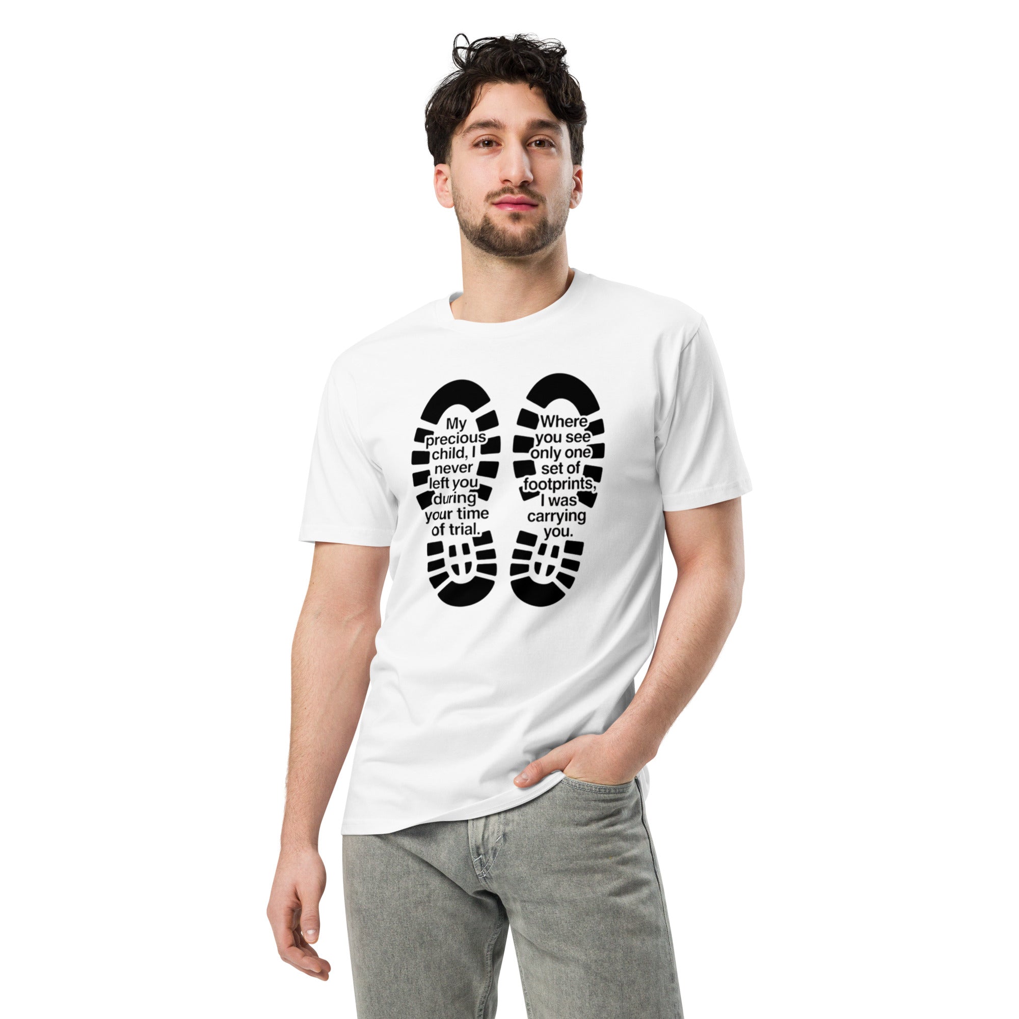 `Footprints My Precious Child Tee – Christian Faith Streetwear – Sister Style African heritage unisex tee